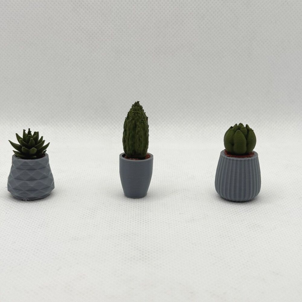 1:12 Dollhouse Miniature Dark Olive Succulent Plants Gray Pots Set of 3